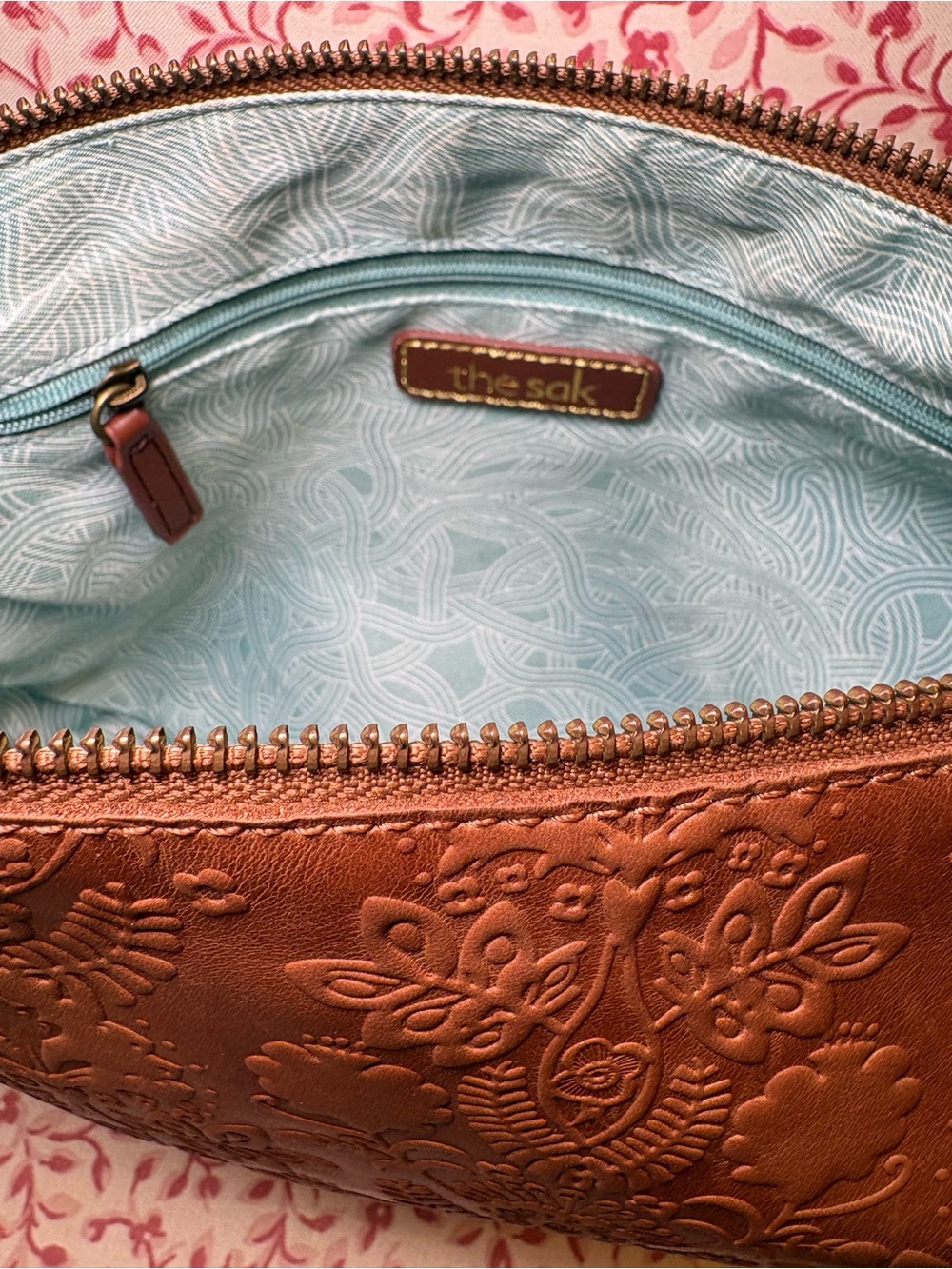 The Sak Tobacco Floral Embossed Leather Shoulder Bag - Picture 3 of 7